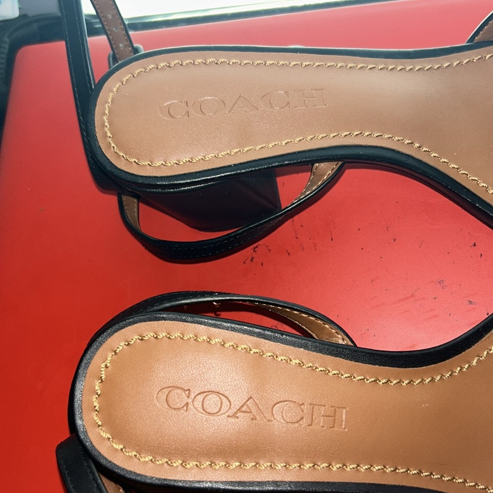 Coach Leather Strappy Bow Sandals Black Block Heel - Picture 8 of 13